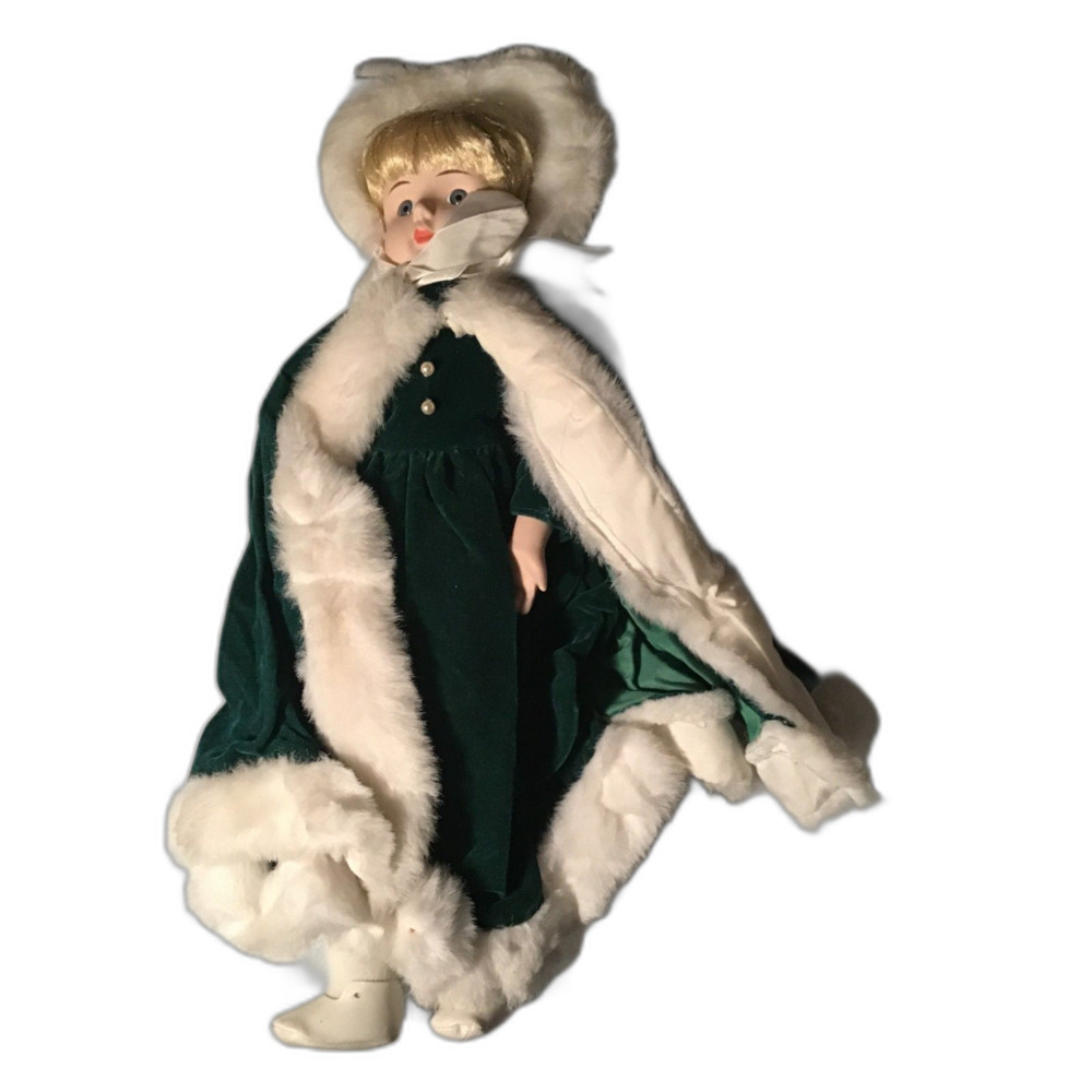 Vintage Anco Holiday Series 16" Porcelain Doll - Green Velvet Santa Dress & Cape